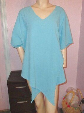 Oh My Gauze Top Size 3 XXL Asymmetrical Tunic Wrap Turquoise Lagenlook Coastal